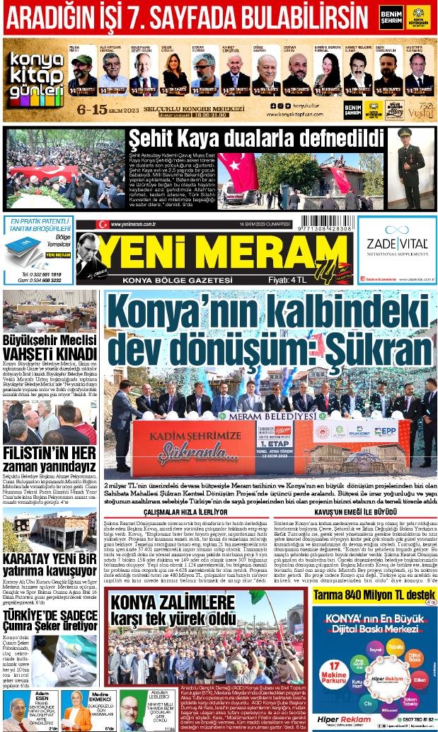 14 Ekim 2023 Yeni Meram Gazetesi