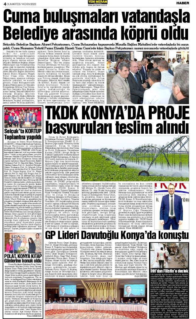 14 Ekim 2023 Yeni Meram Gazetesi