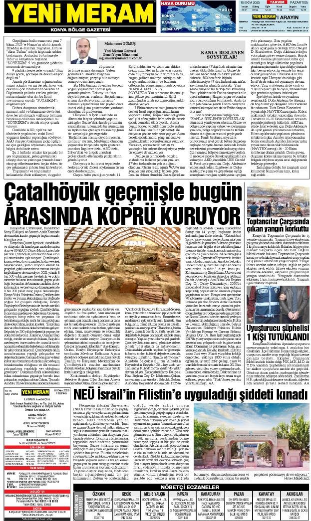 16 Ekim 2023 Yeni Meram Gazetesi
