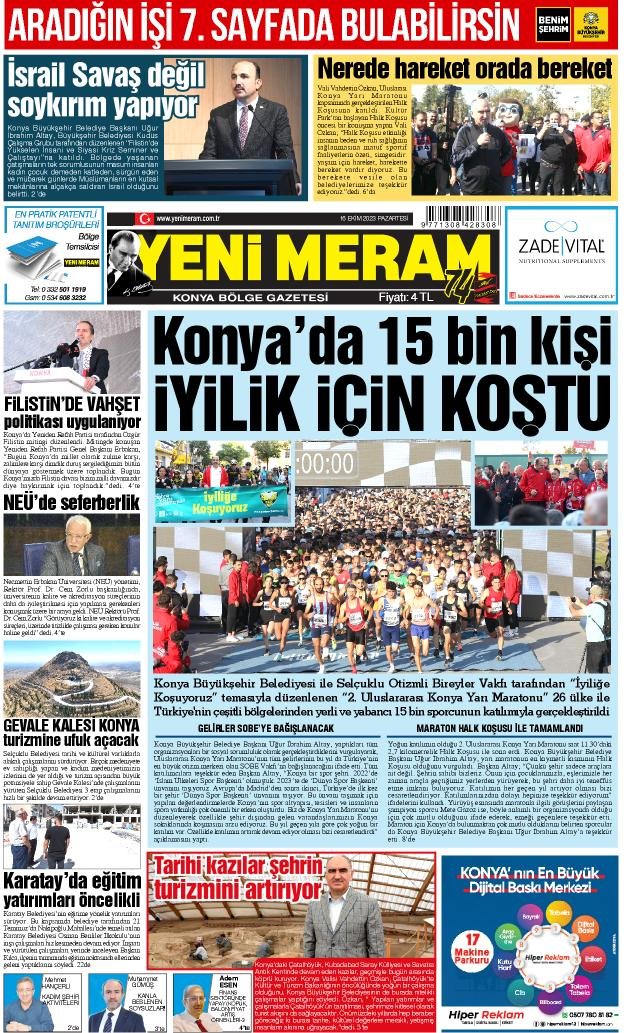 16 Ekim 2023 Yeni Meram Gazetesi
