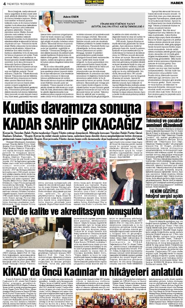 16 Ekim 2023 Yeni Meram Gazetesi
