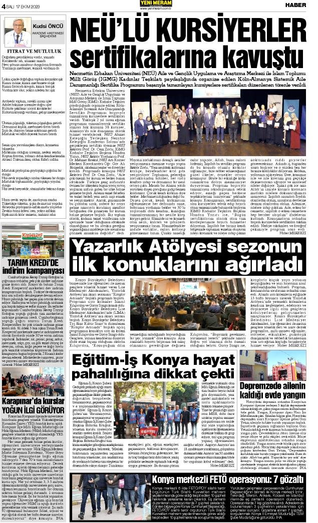 17 Ekim 2023 Yeni Meram Gazetesi