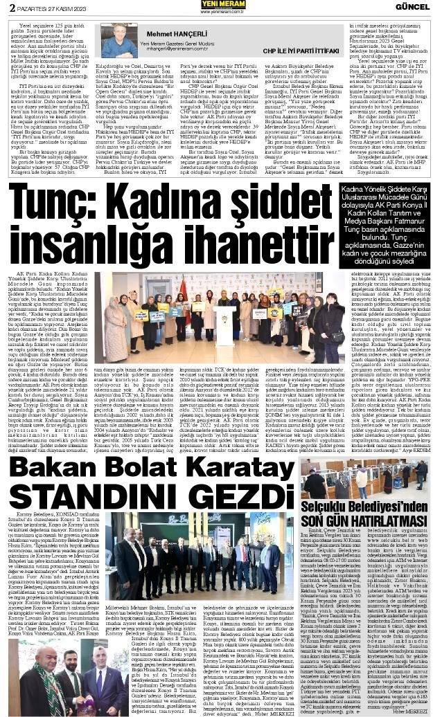 27 Kasım 2023 Yeni Meram Gazetesi
