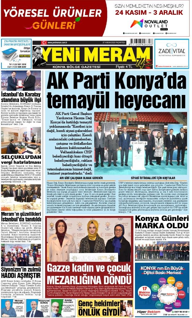 27 Kasım 2023 Yeni Meram Gazetesi
