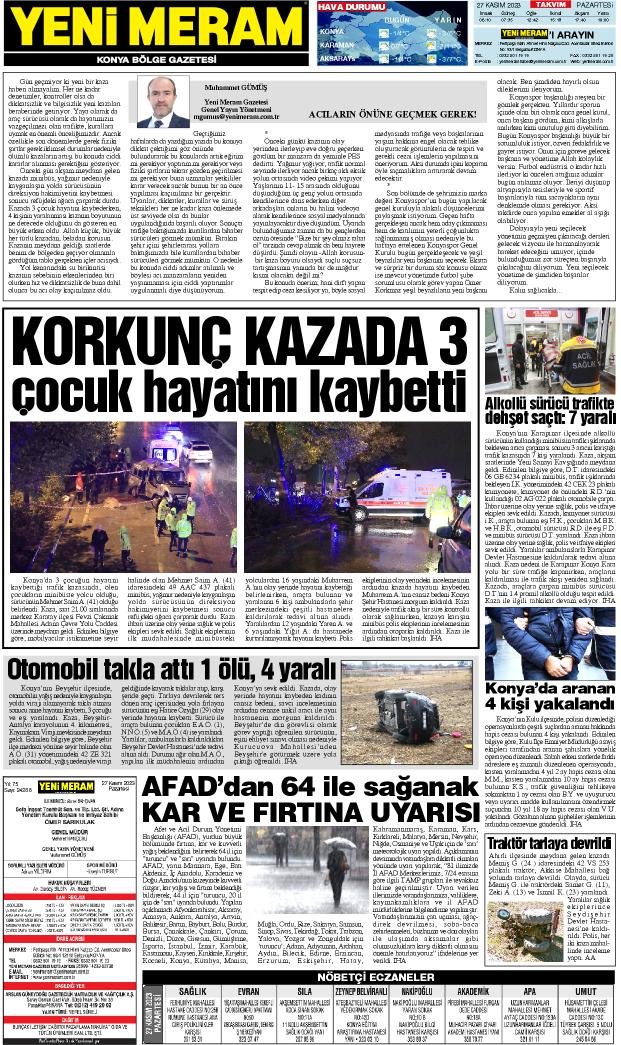 27 Kasım 2023 Yeni Meram Gazetesi
