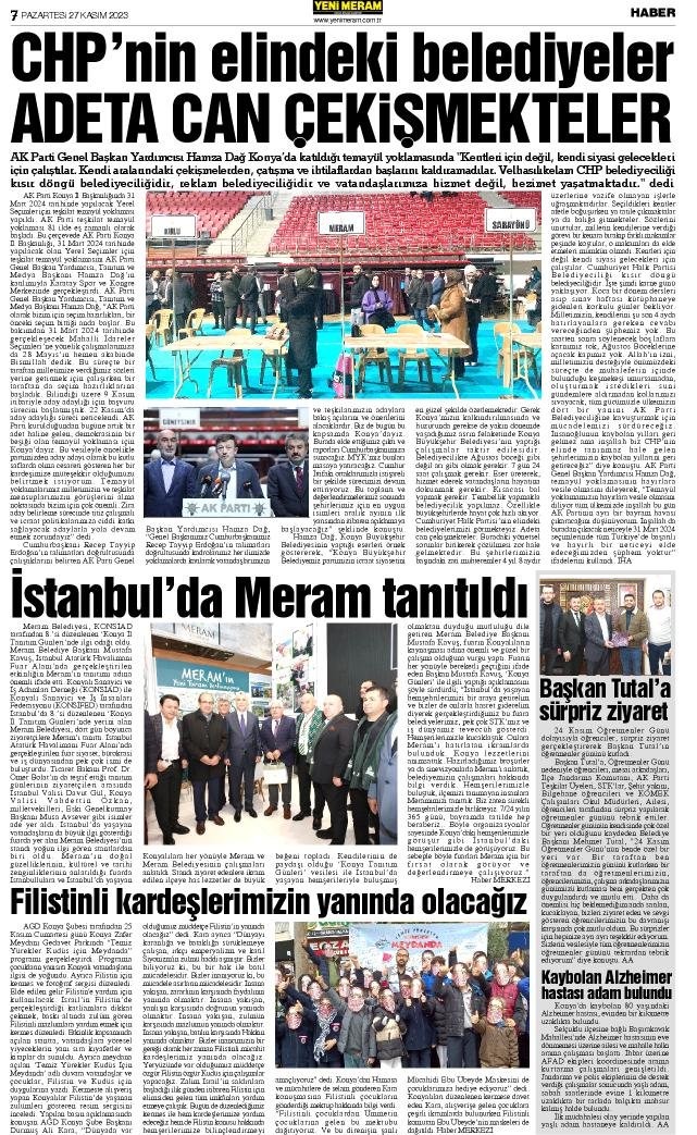 27 Kasım 2023 Yeni Meram Gazetesi
