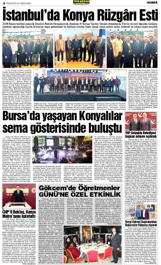 27 Kasım 2023 Yeni Meram Gazetesi
