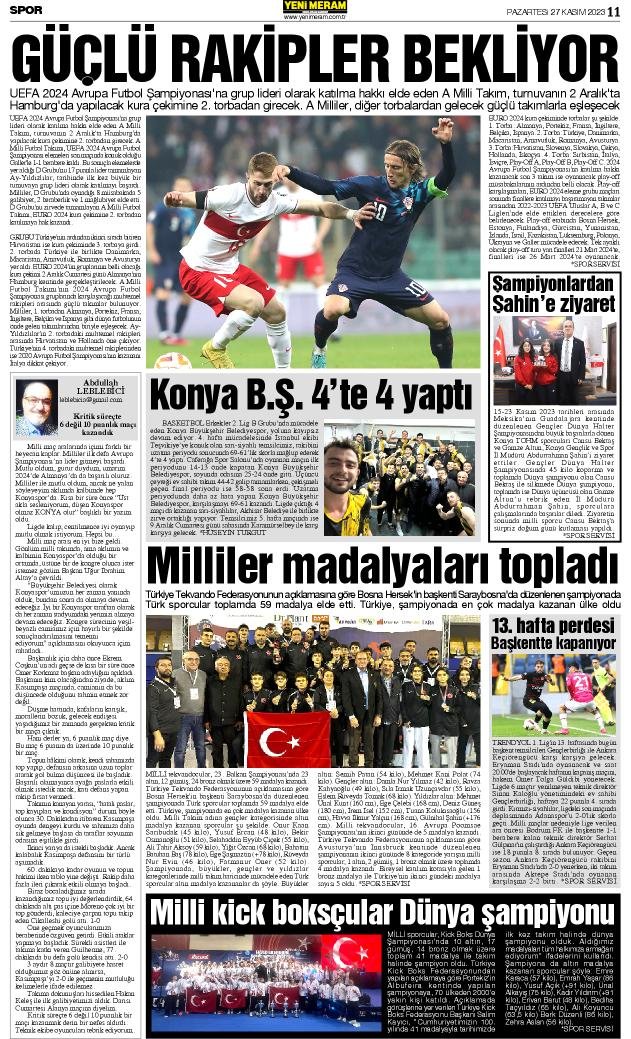 27 Kasım 2023 Yeni Meram Gazetesi
