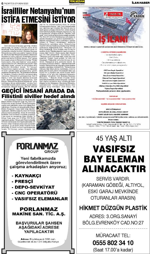 27 Kasım 2023 Yeni Meram Gazetesi
