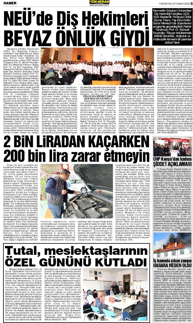 27 Kasım 2023 Yeni Meram Gazetesi
