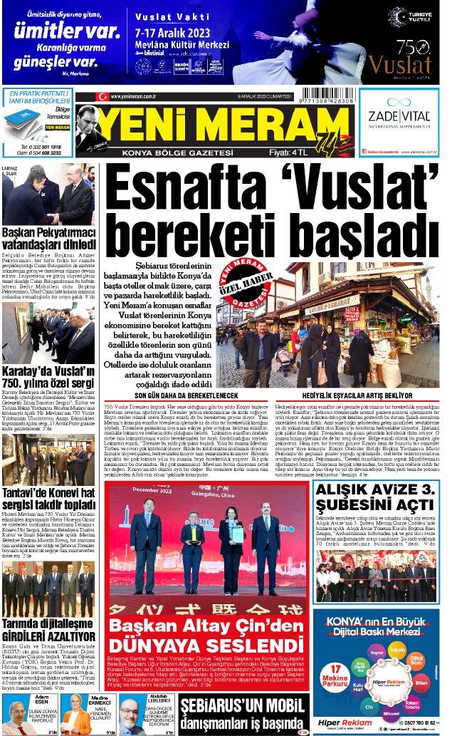 9 Aralık 2023 Yeni Meram Gazetesi