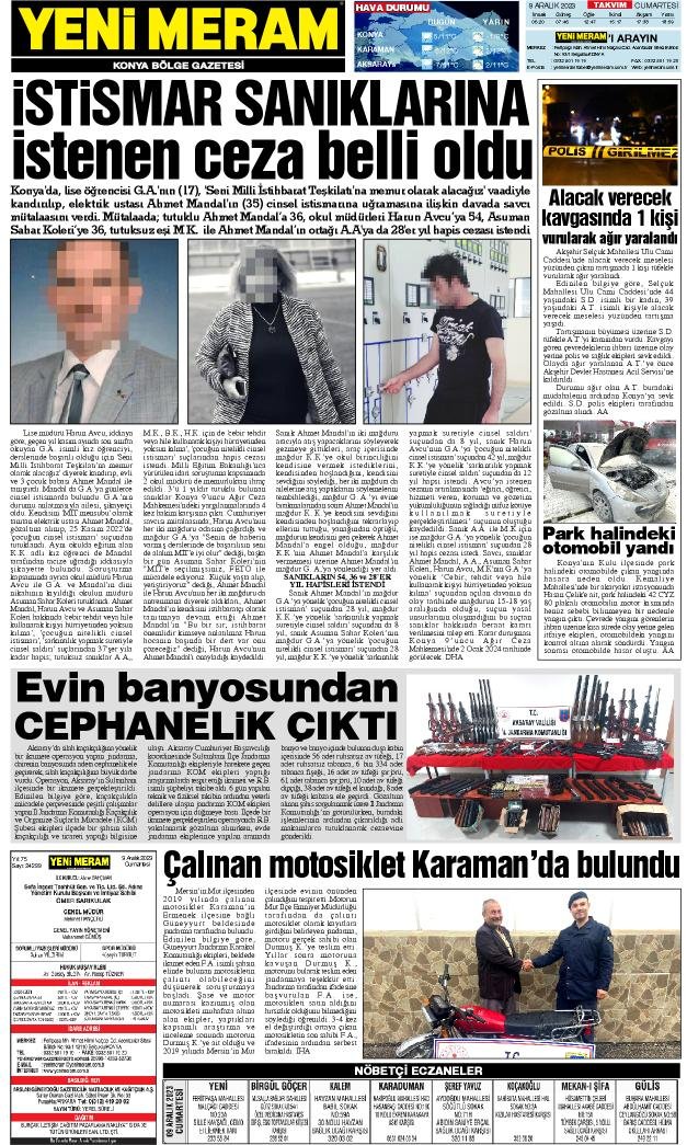 9 Aralık 2023 Yeni Meram Gazetesi