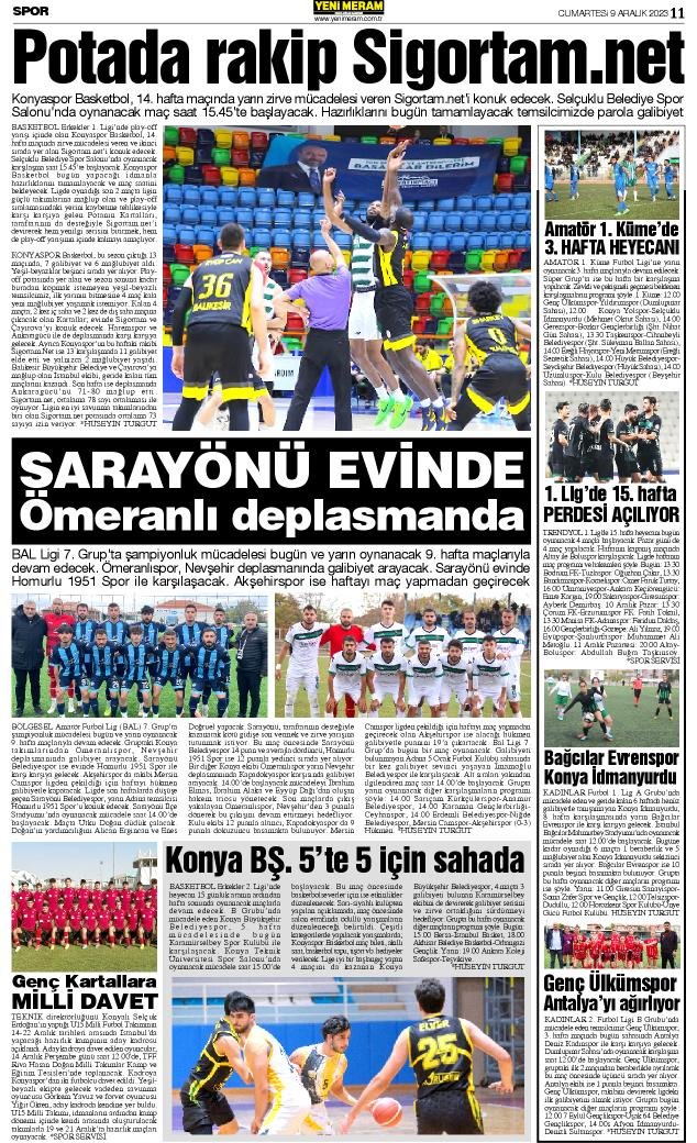 9 Aralık 2023 Yeni Meram Gazetesi