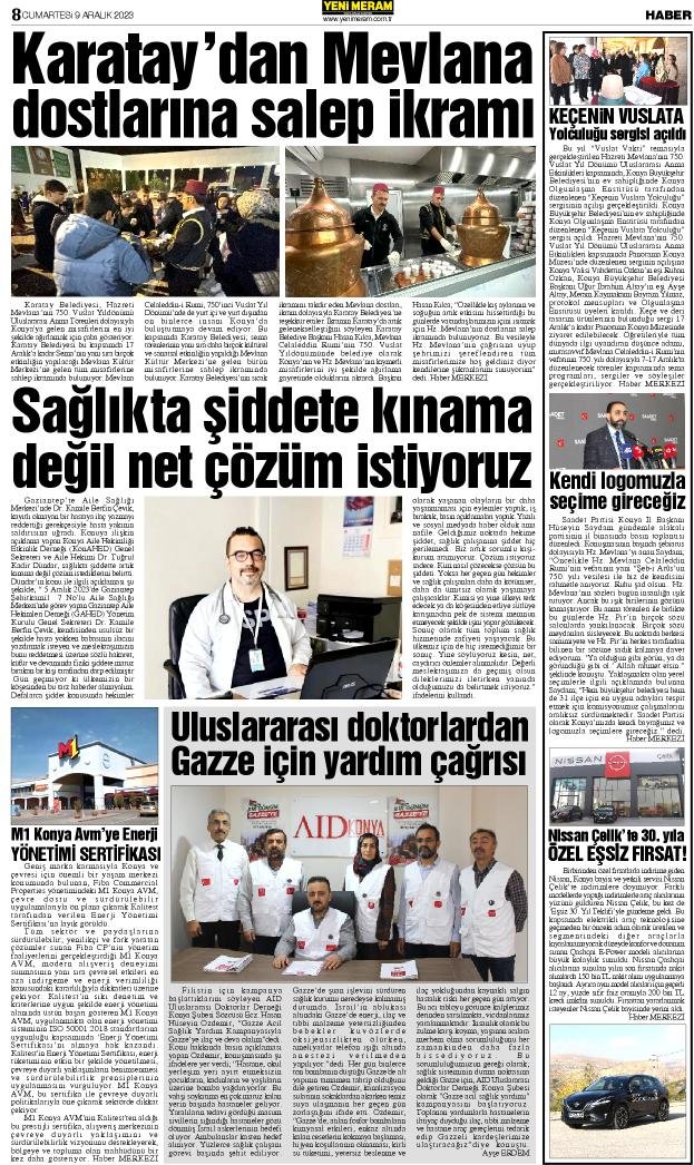 9 Aralık 2023 Yeni Meram Gazetesi