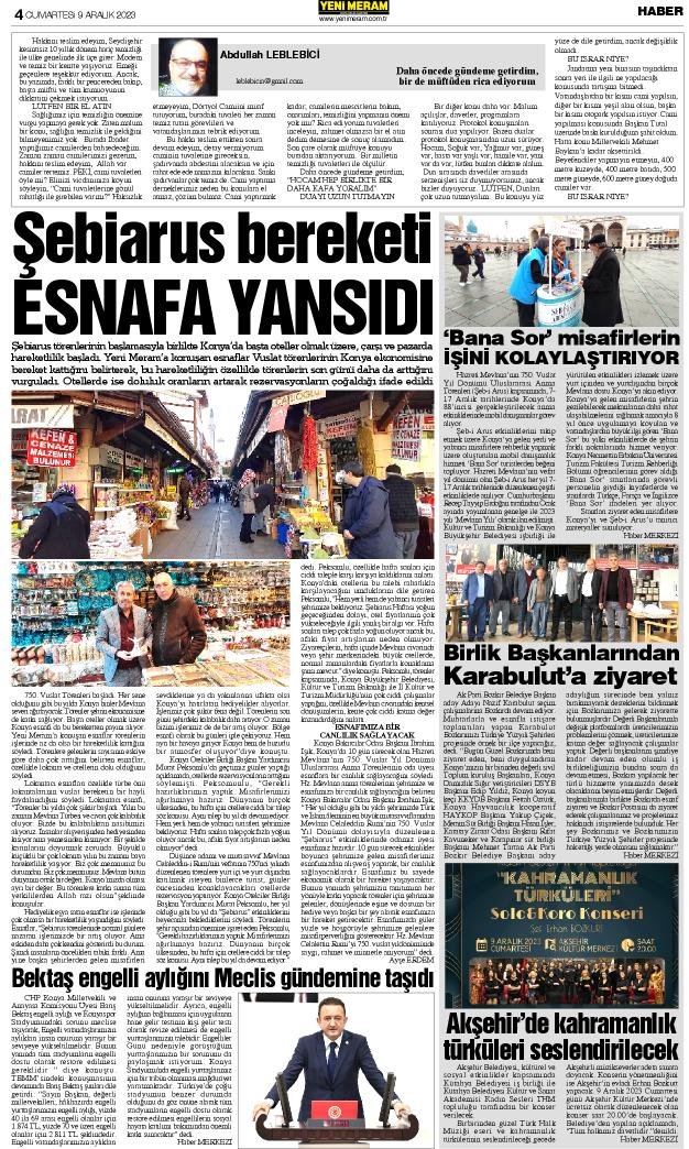 9 Aralık 2023 Yeni Meram Gazetesi