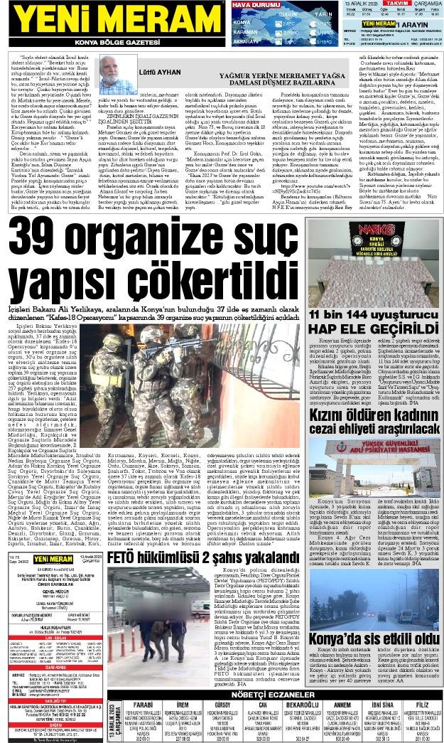 13 Aralık 2023 Yeni Meram Gazetesi
