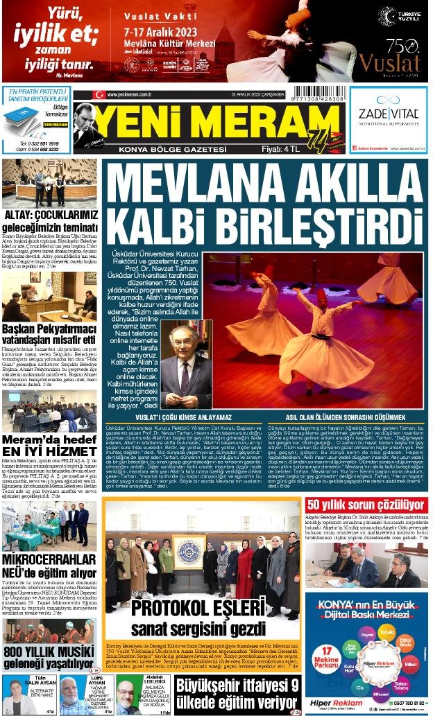 13 Aralık 2023 Yeni Meram Gazetesi
