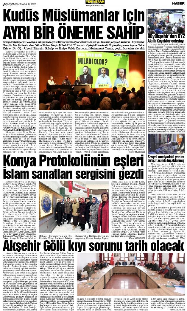 13 Aralık 2023 Yeni Meram Gazetesi
