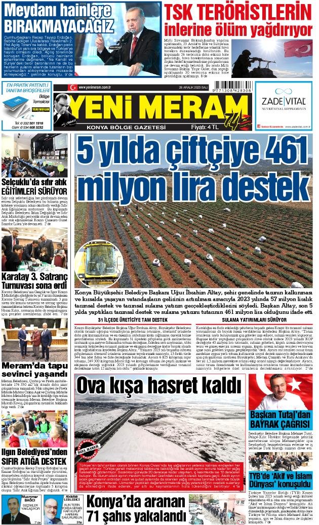 26 Aralık 2023 Yeni Meram Gazetesi
