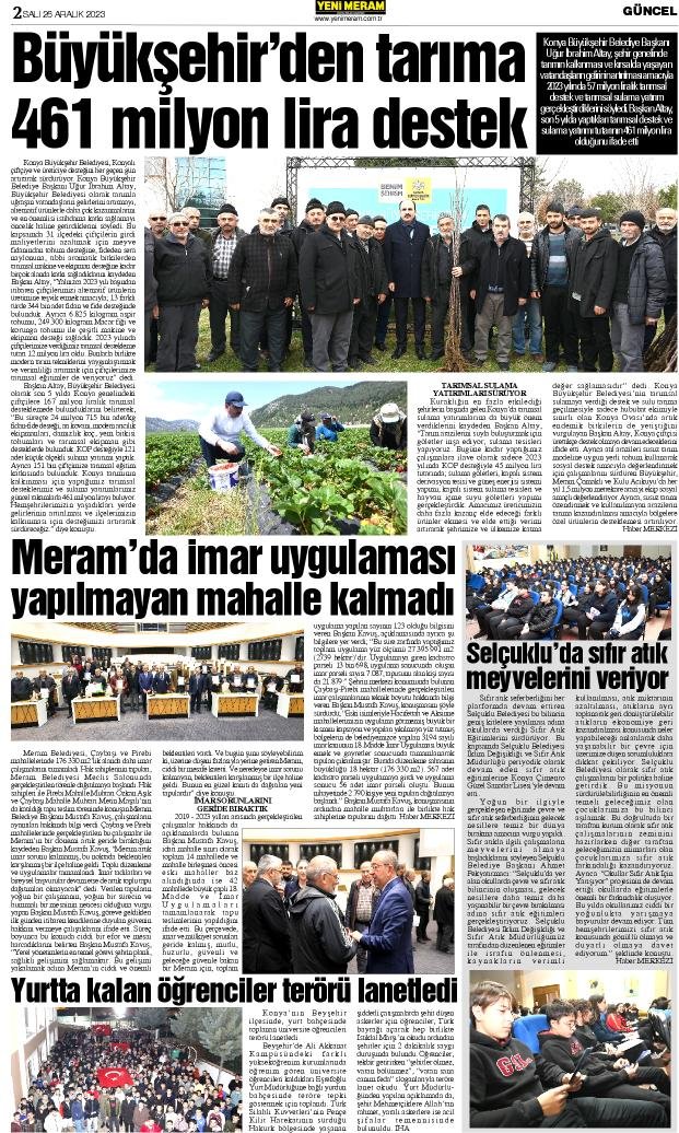 26 Aralık 2023 Yeni Meram Gazetesi
