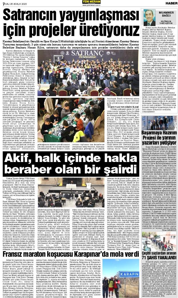 26 Aralık 2023 Yeni Meram Gazetesi
