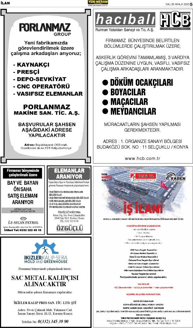 26 Aralık 2023 Yeni Meram Gazetesi
