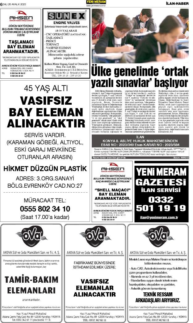 26 Aralık 2023 Yeni Meram Gazetesi
