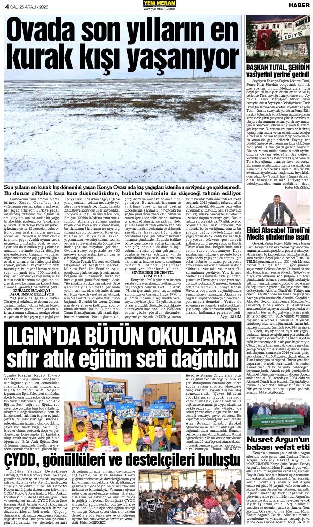 26 Aralık 2023 Yeni Meram Gazetesi
