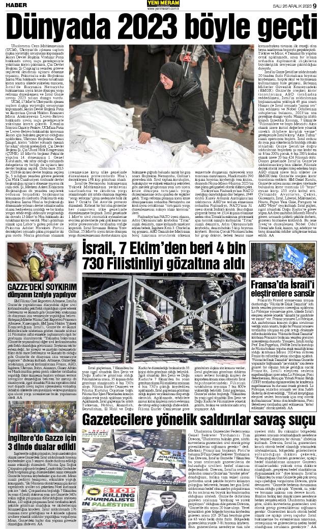 26 Aralık 2023 Yeni Meram Gazetesi
