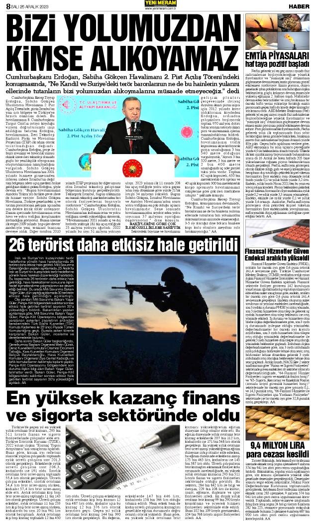 26 Aralık 2023 Yeni Meram Gazetesi
