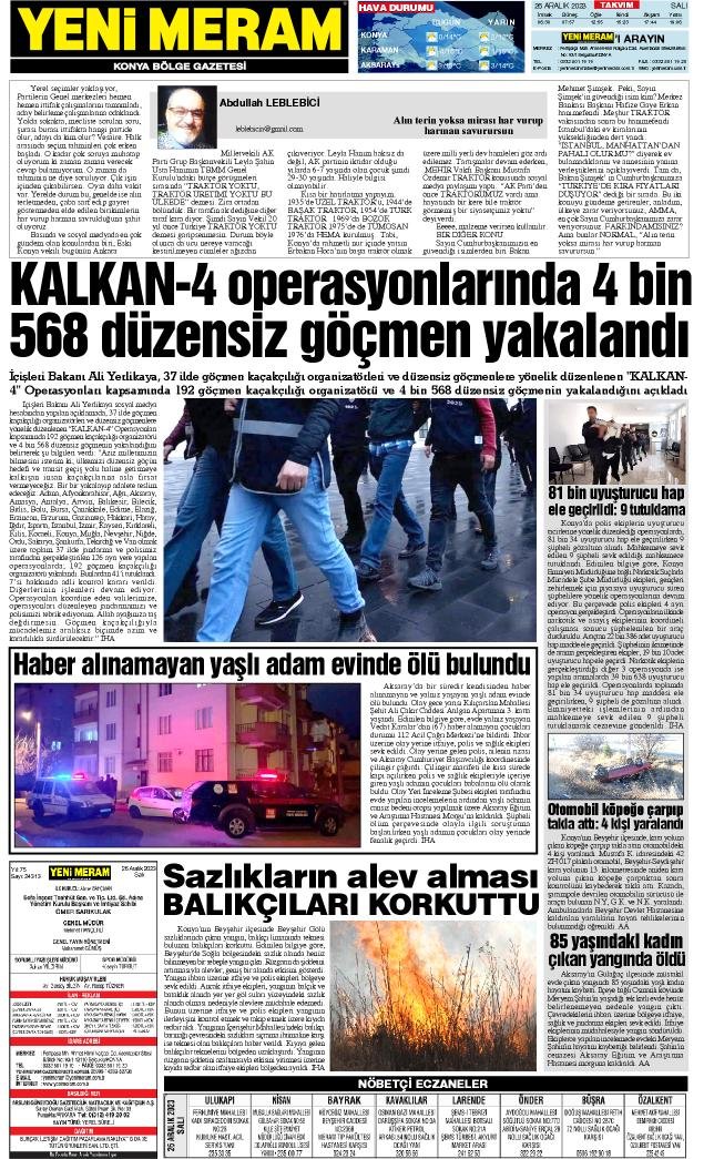 26 Aralık 2023 Yeni Meram Gazetesi
