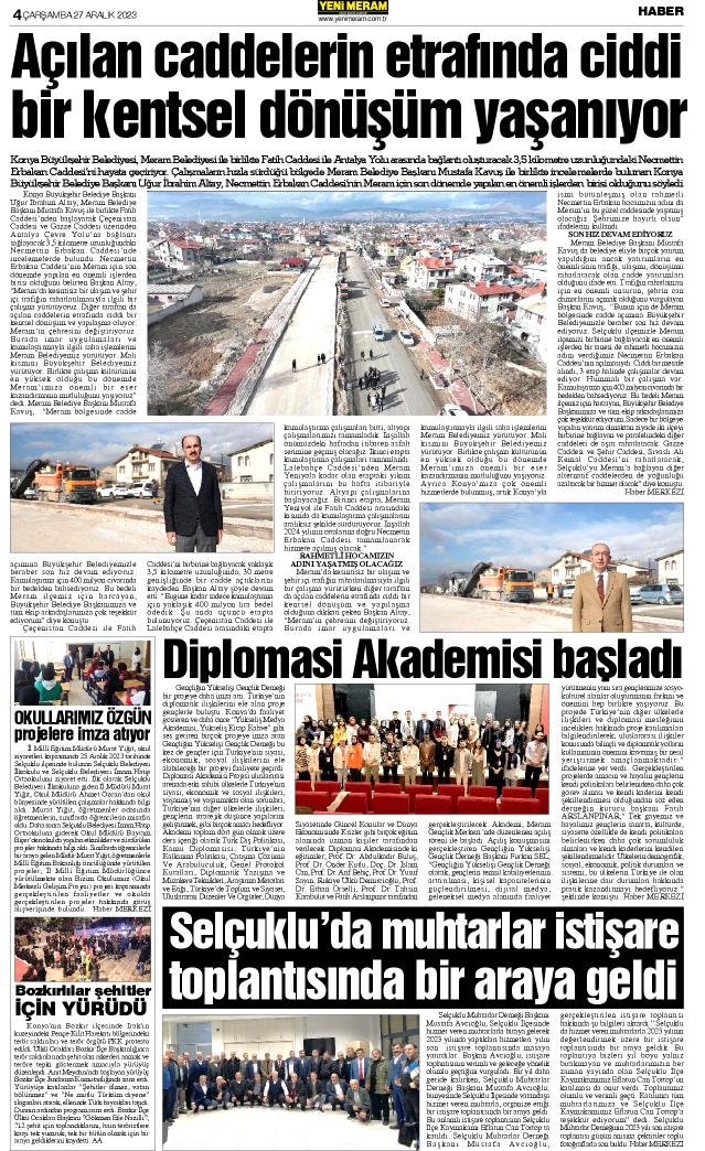 27 Aralık 2023 Yeni Meram Gazetesi
