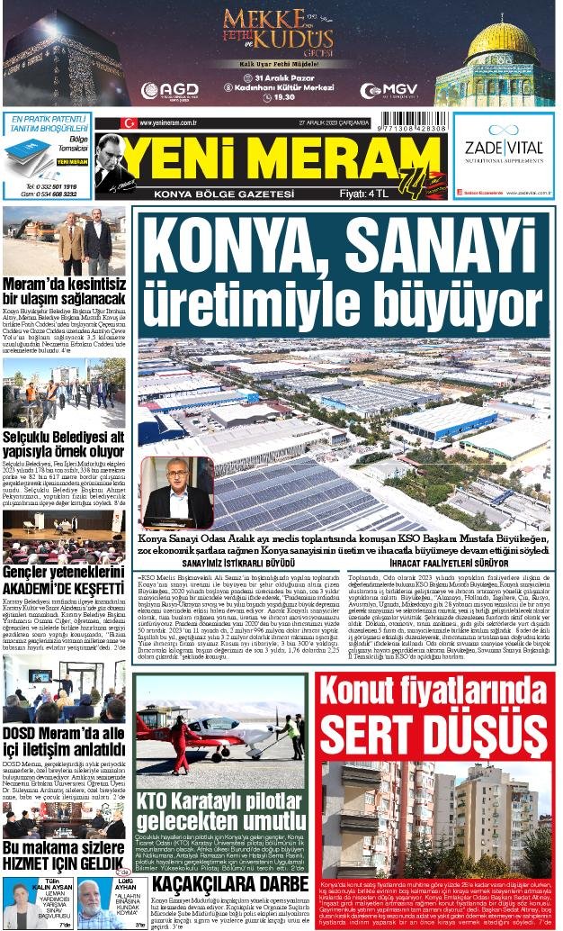 27 Aralık 2023 Yeni Meram Gazetesi
