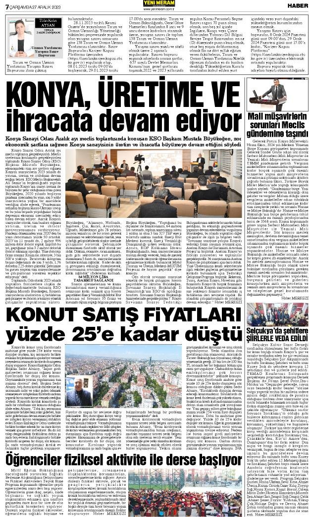 27 Aralık 2023 Yeni Meram Gazetesi
