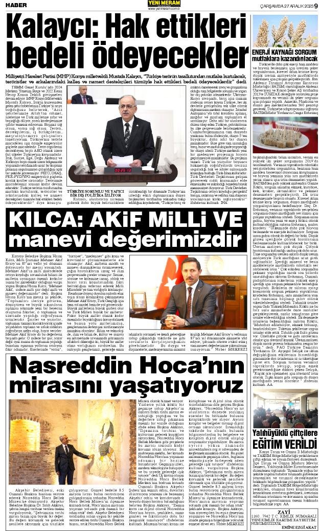 27 Aralık 2023 Yeni Meram Gazetesi
