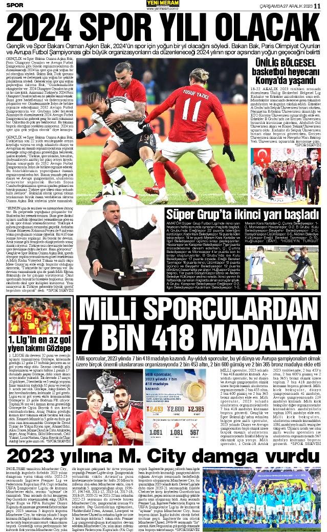 27 Aralık 2023 Yeni Meram Gazetesi
