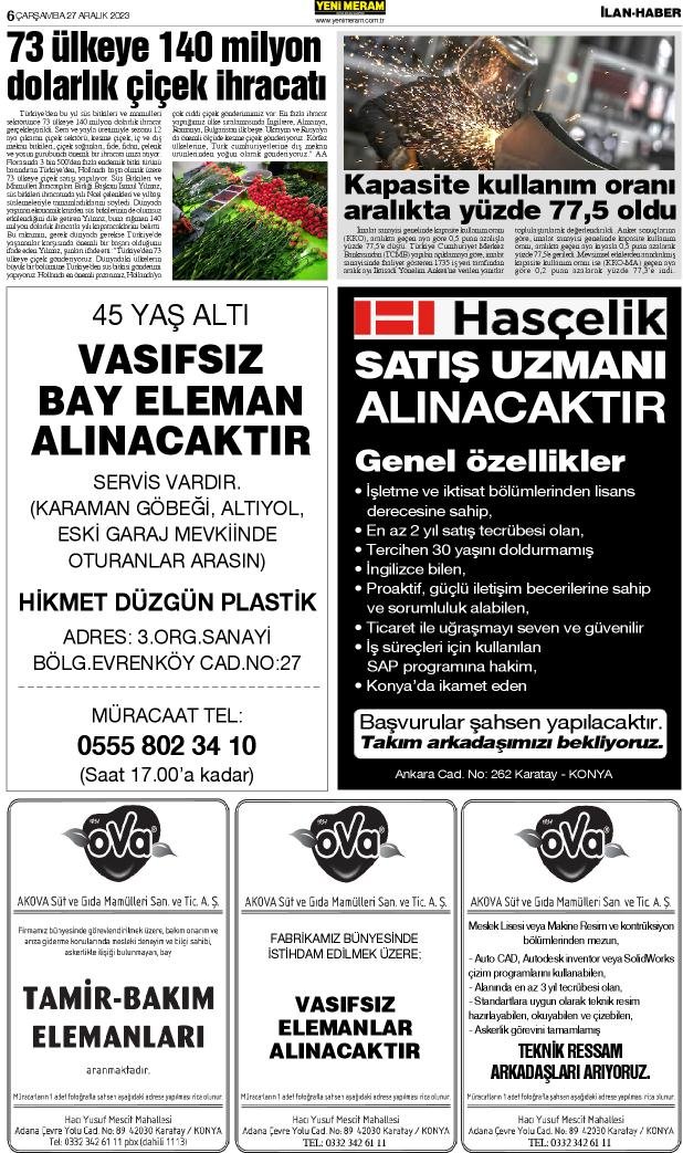 27 Aralık 2023 Yeni Meram Gazetesi
