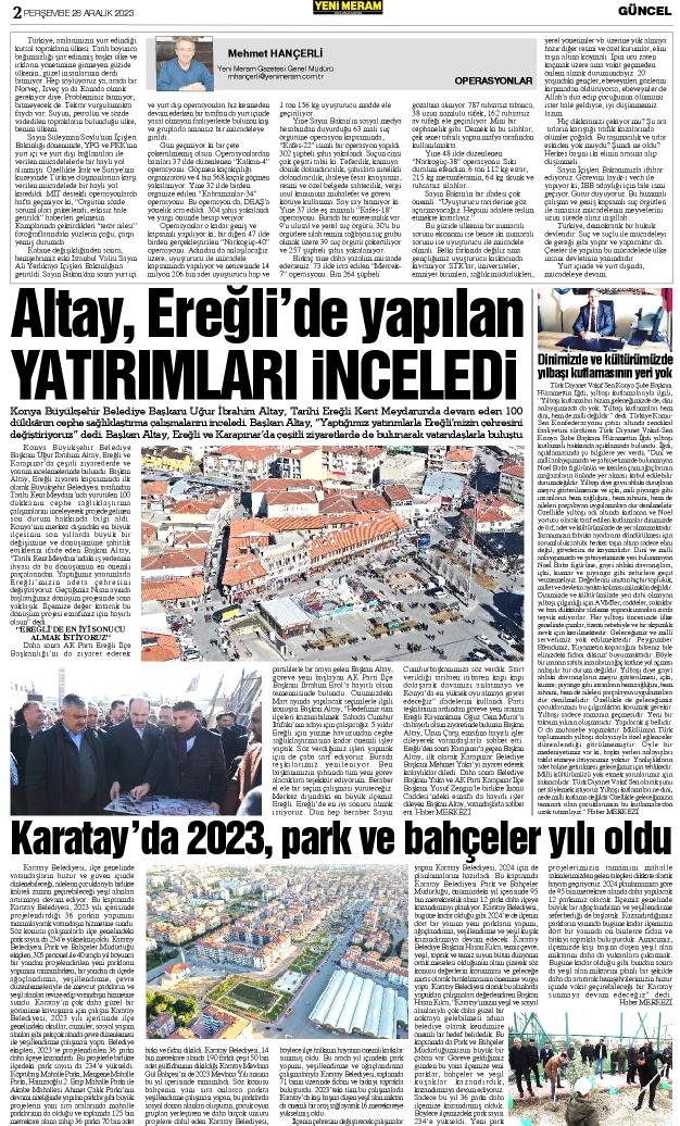 28 Aralık 2023 Yeni Meram Gazetesi
