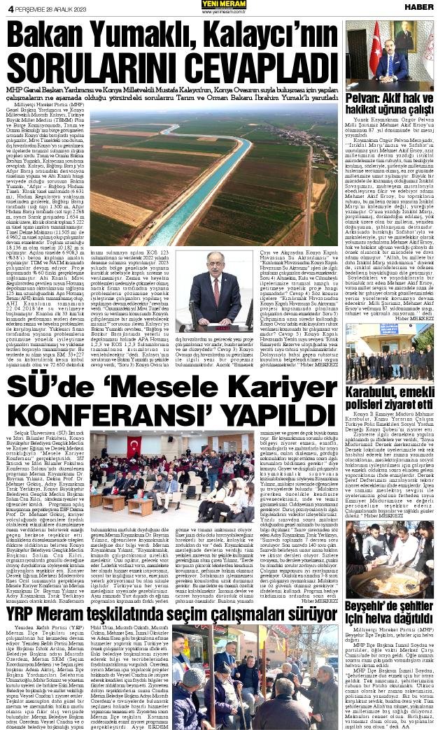 28 Aralık 2023 Yeni Meram Gazetesi
