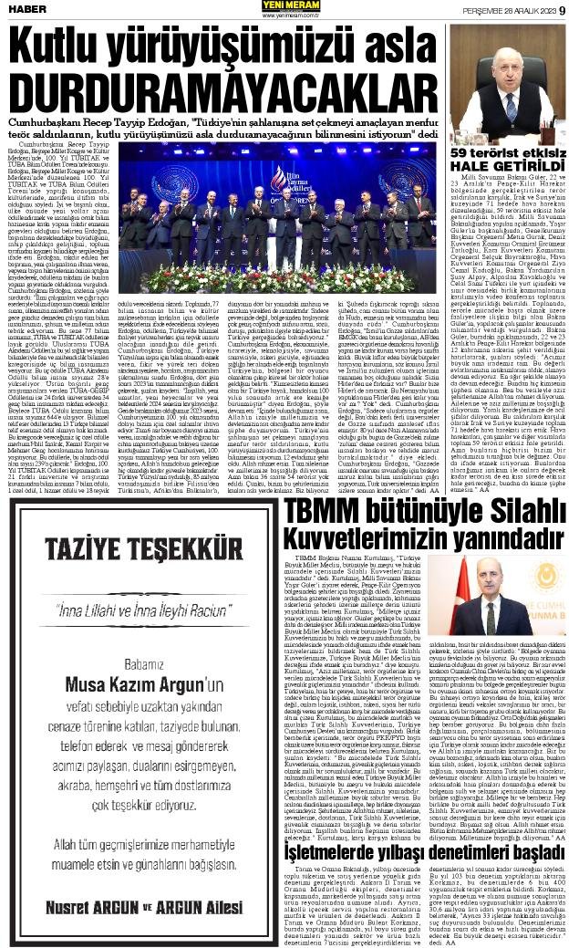 28 Aralık 2023 Yeni Meram Gazetesi
