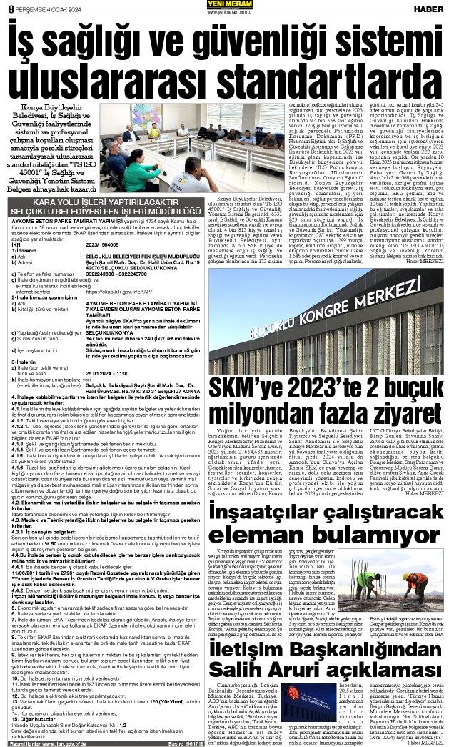 4 Ocak 2024 Yeni Meram Gazetesi
