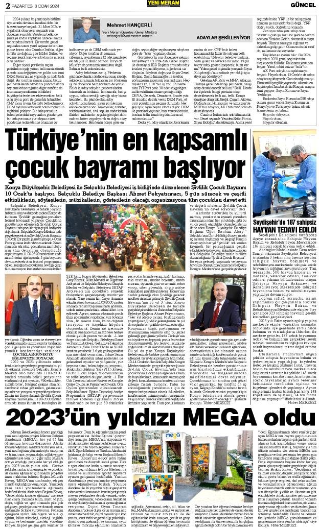 8 Ocak 2024 Yeni Meram Gazetesi
