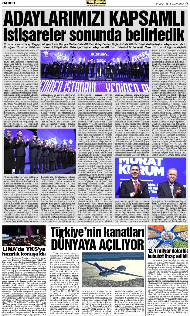 8 Ocak 2024 Yeni Meram Gazetesi
