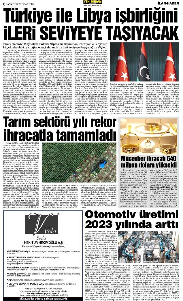 15 Ocak 2024 Yeni Meram Gazetesi
