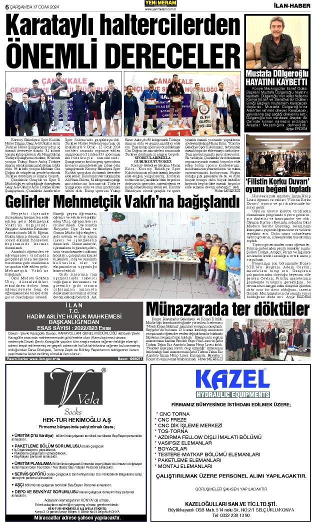 17 Ocak 2024 Yeni Meram Gazetesi

