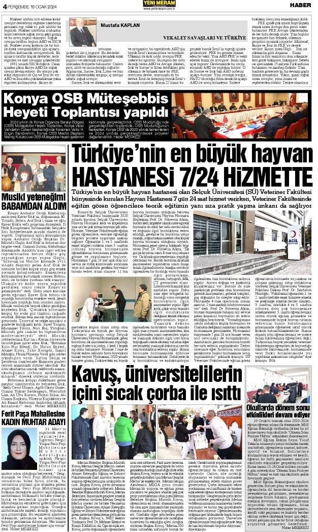 18 Ocak 2024 Yeni Meram Gazetesi
