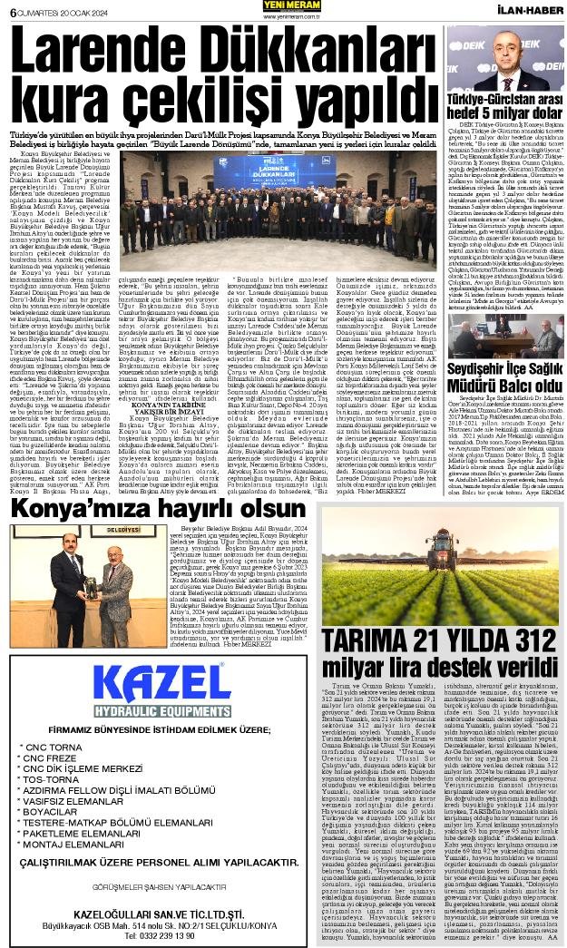 20 Ocak 2024 Yeni Meram Gazetesi
