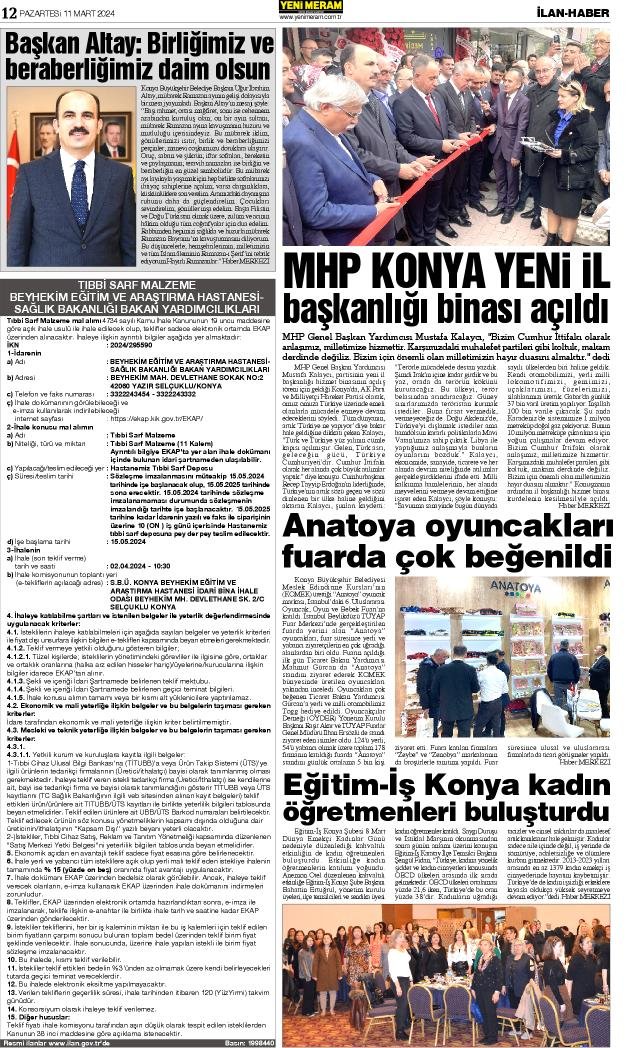 11 Mart 2024 Yeni Meram Gazetesi

