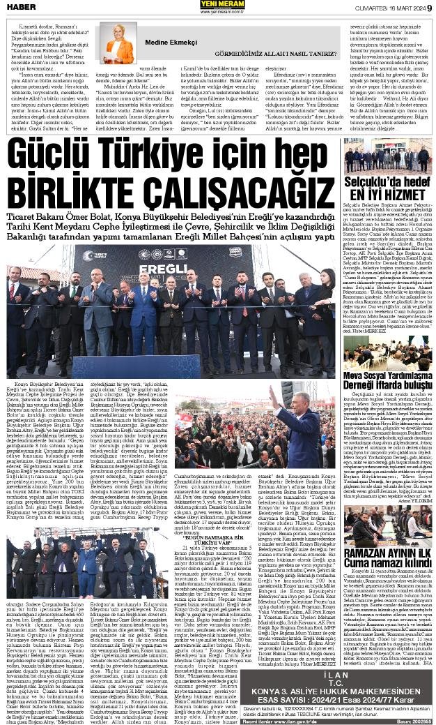 16 Mart 2024 Yeni Meram Gazetesi