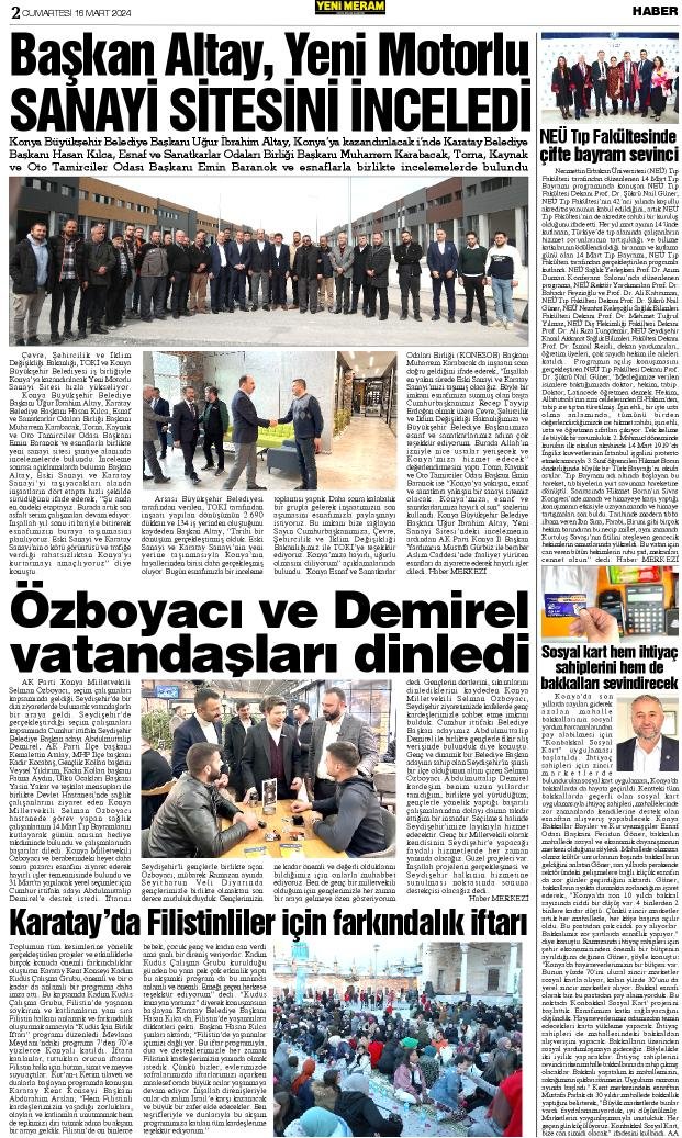 16 Mart 2024 Yeni Meram Gazetesi